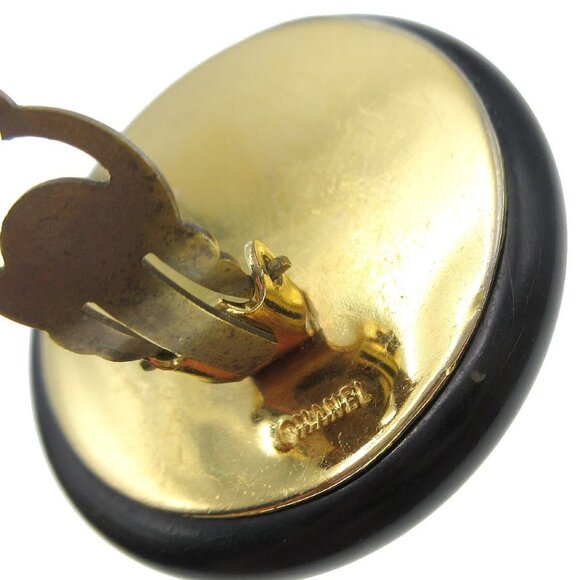 Chanel Quilted Button Earrings Clip-On Gold Black - Picture 7 of 7